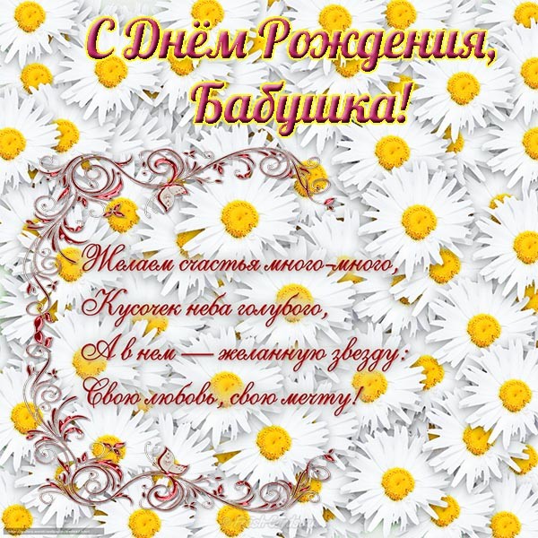 Открытка картинка с днём рождения бабушка,бабушке на день рождения,ромашки Открытка картинка открытки картинки с днём рождения бабушка,бабуля,поздравления для бабушки в день рождения,открытка картинка на день рождения бабушке ,для бабушки